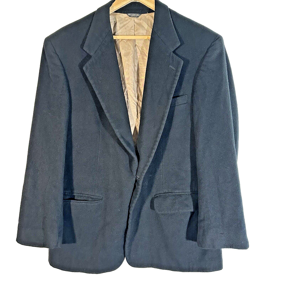 Vintage Bill Blass Cashmere Blazer Sport Jacket Mens 42 Black Two Button